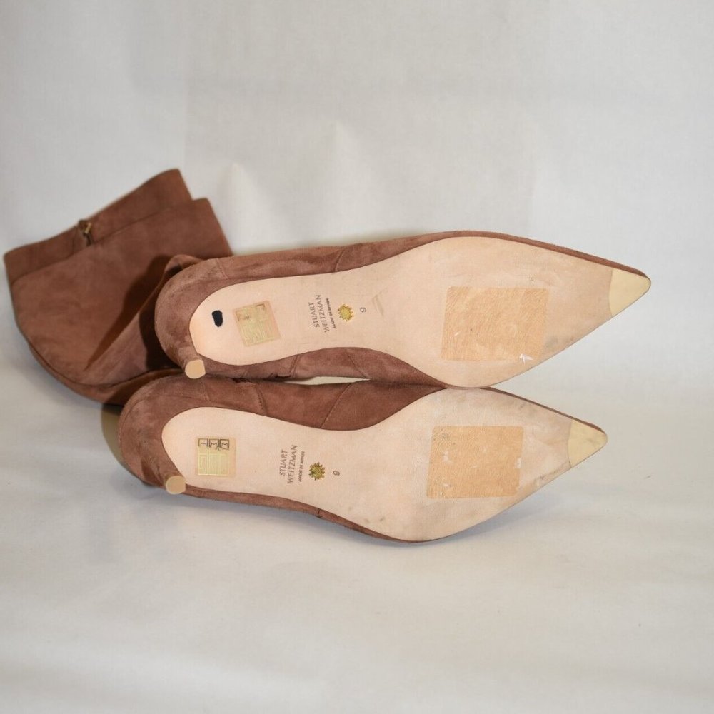 $850 Stuart Weitzman Stuart 85 Knee High Pointed Toe Zip Boot SUEDE 9 (PA15) - Picture 7 of 8